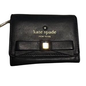 Kate Spade Black Leather Wallet w/bow, snap closure and ID window on back